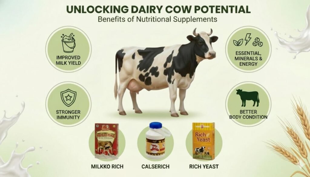 High-quality cattle feed supplements supporting dairy cow productivity