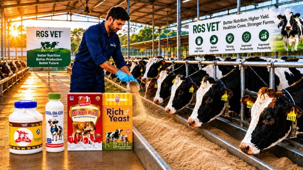 Feed supplements for dairy cows improving milk yield, digestion, immunity, and cattle health