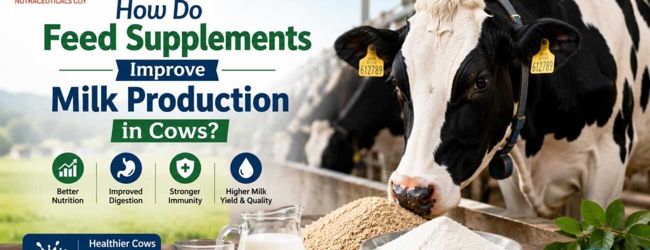 Healthy dairy cow with feed supplements for better milk production and cattle health