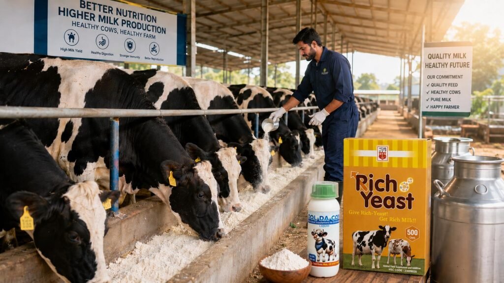 Feed supplements for dairy cows improving digestion, cattle health, and milk production