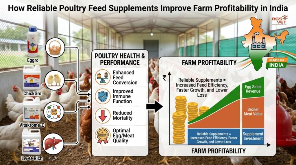 Poultry feed supplements improving poultry farm growth and profitability
