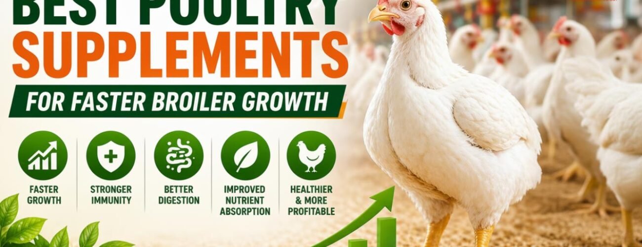 Broiler chickens fed with supplements for faster growth and higher weight gain