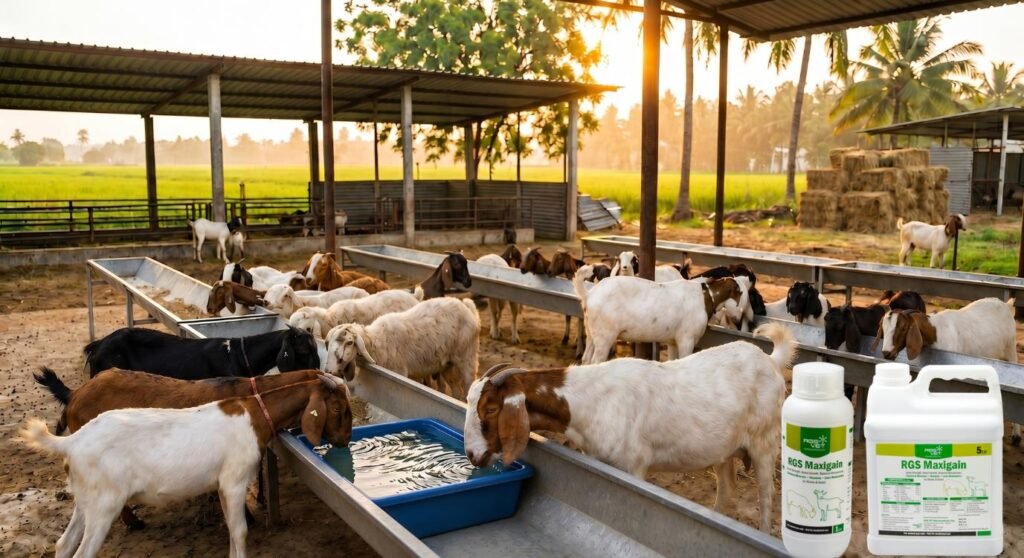 Healthy goats and livestock with RGS VET nutrition supplements for growth and immunity