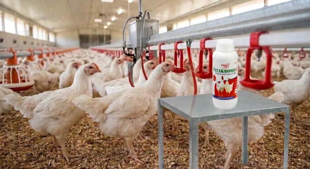 Vitamin C supplement for healthy broiler chickens in a ventilated poultry farm