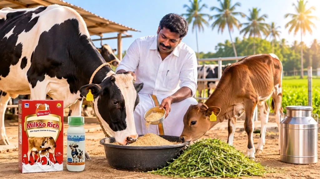 Balanced dairy supplement with protein, minerals, vitamins, and energy for higher milk yield