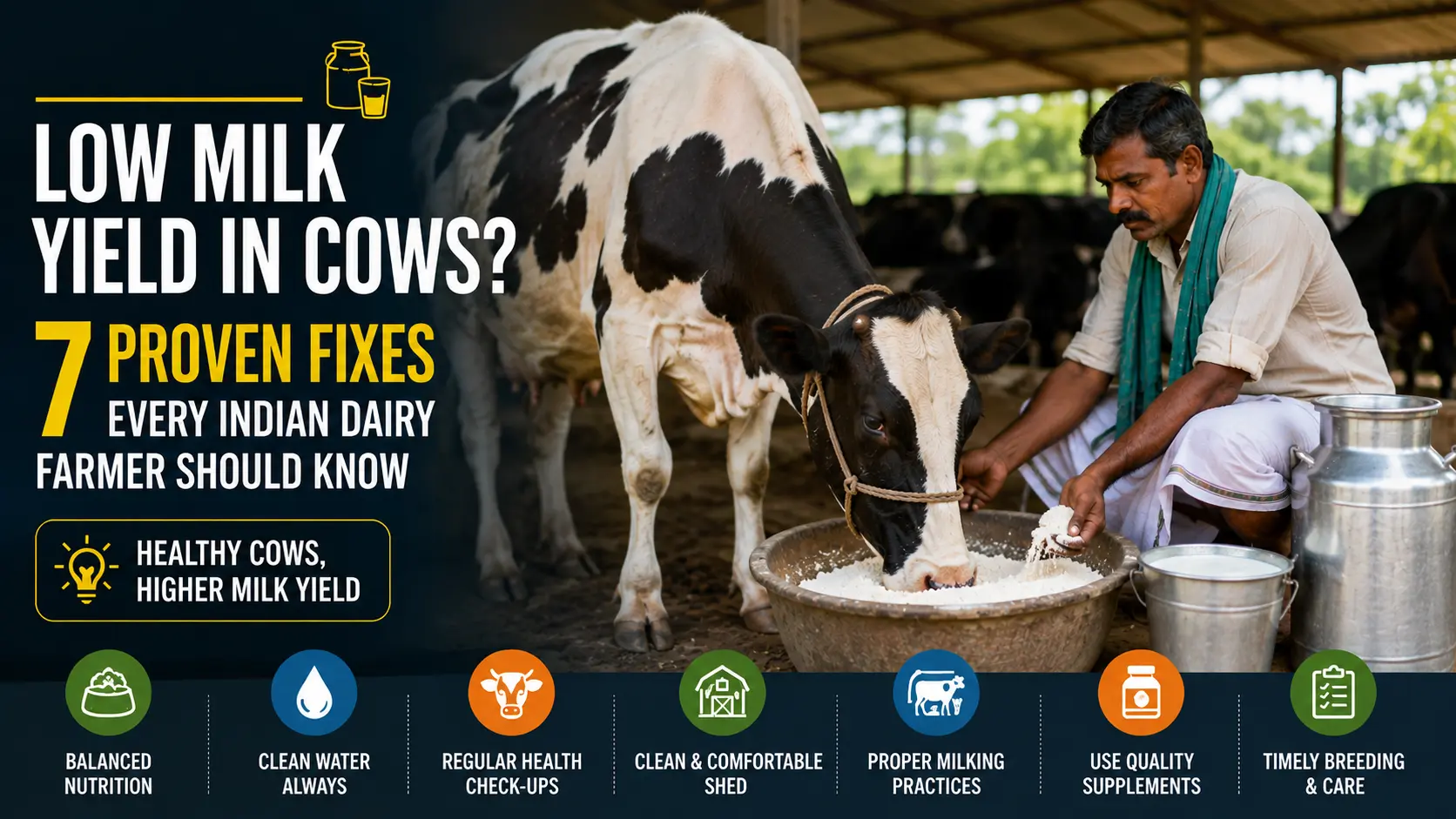 Dairy cow eating white nutritional supplement for higher milk yield